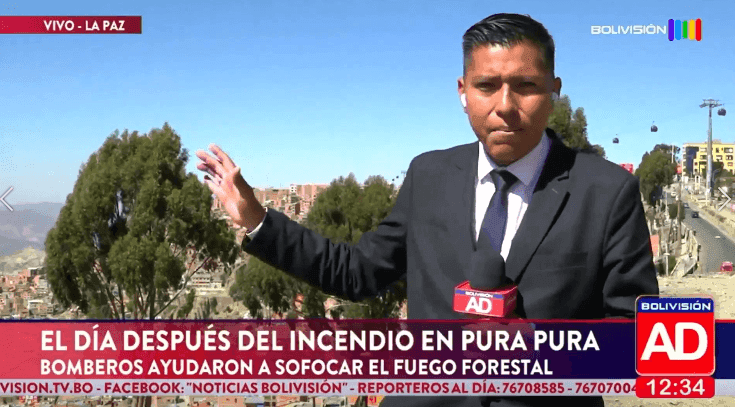 Fotografía de Un día después del incendio en Pura Pura, bomberos continúan labores para sofocar el fuego forestal en La Paz