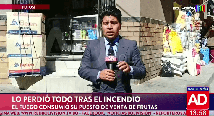 Fotografía de Lo perdió todo tras un incendio: el fuego consumió su puesto de venta de frutas en Potosí