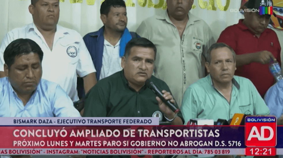 Transportistas anuncian paro de 48 horas al gobierno para abrogar el DS 5716