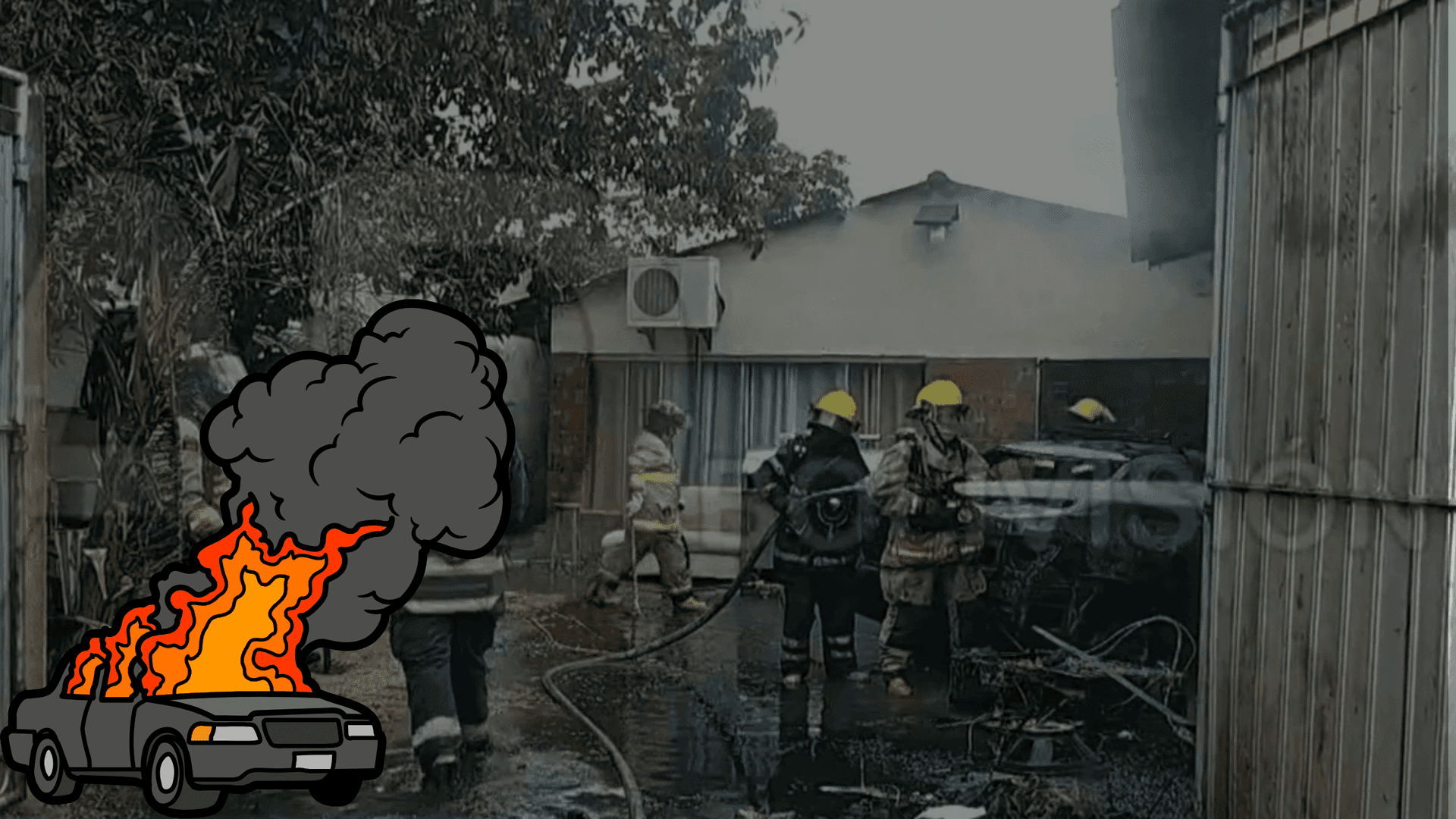 Fotografía de Incendio en taller mecánico deja un vehículo calcinado y una persona herida
