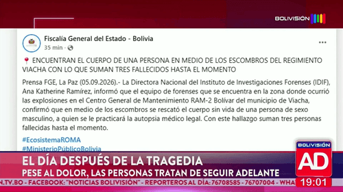 Fiscalía reportó un tercer fallecido por las explosiones registradas en Viacha
