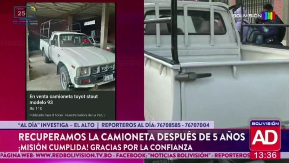Fotografía de Familia recupera camioneta robada hace cinco años tras acudir a Bolivisión y reconocerla en Marketplace