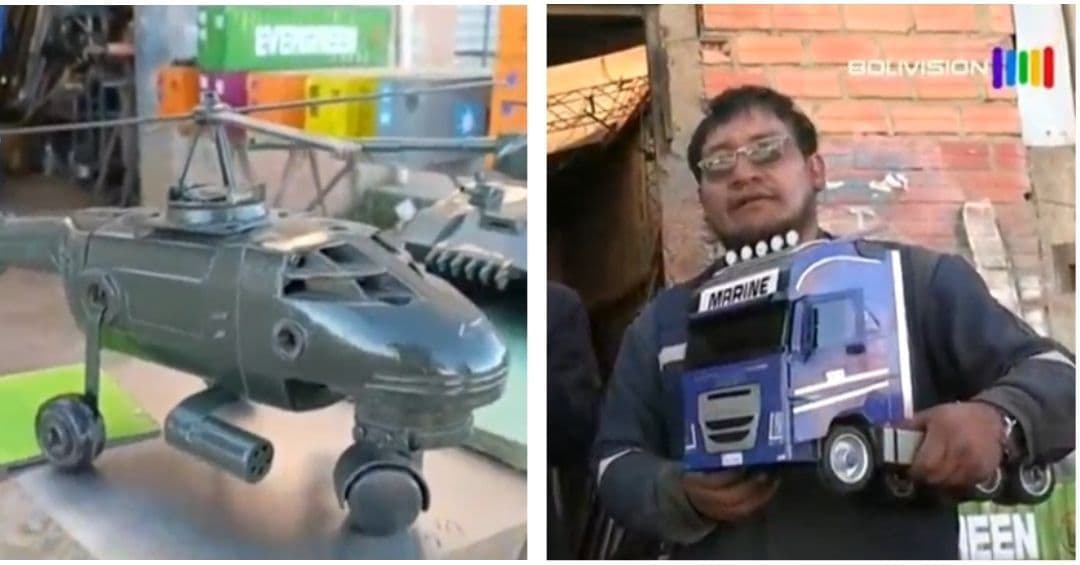 Fotografía de Arte en metal: camiones, tanques y helicópetros en miniatura