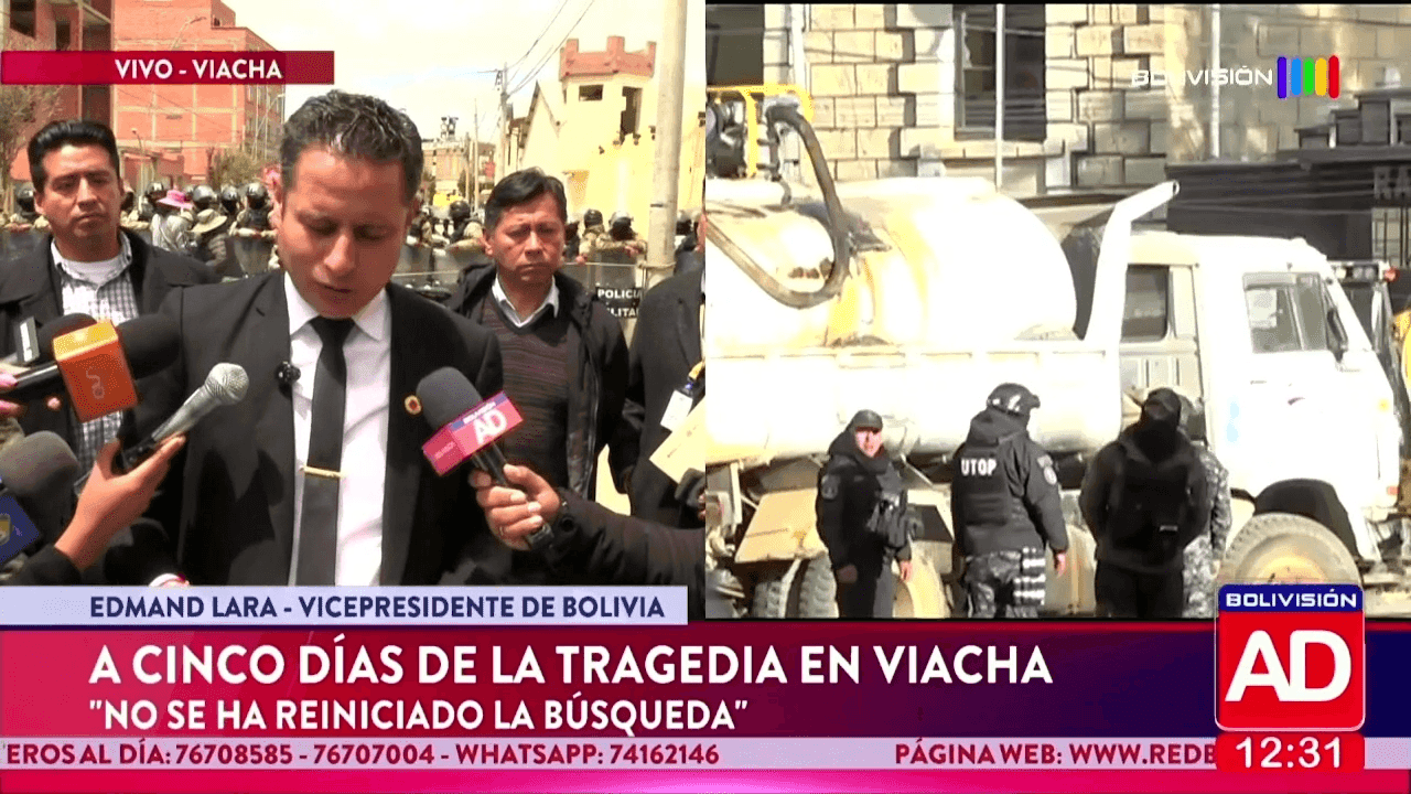 Fotografía de Vicepresidente se pronunció en Viacha a cinco días de la tragedia: “Hemos pedido ayuda internacional con expertos”